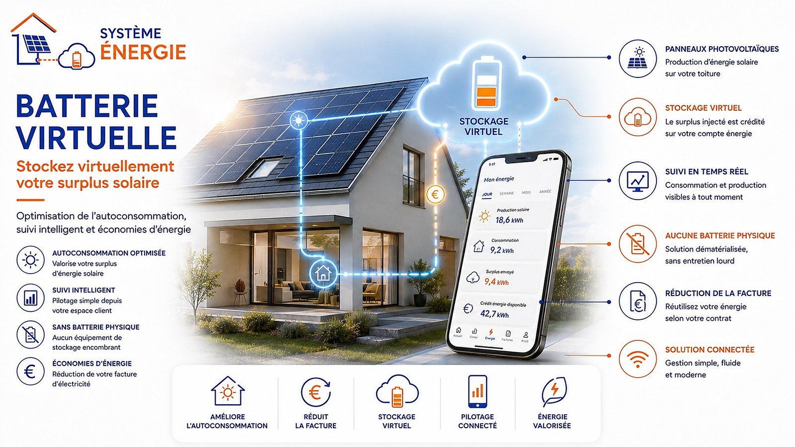 Batterie virtuelle pour stocker et suivre le surplus d'une installation solaire