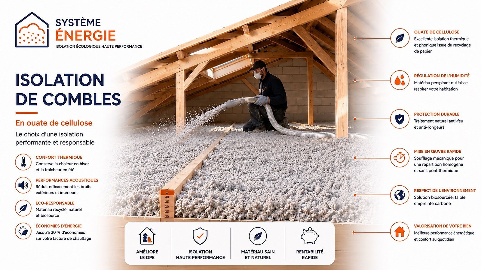 Isolation de combles perdus par soufflage de ouate de cellulose