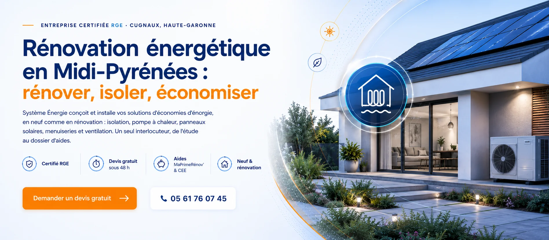 Maison rénovée avec panneaux solaires et pompe à chaleur, Système Énergie près de Toulouse